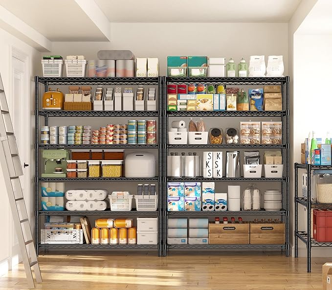 6Tier Metal Shelving Unit Storage Shelves. 1200LBS Wire Shelving Rack Heavy Duty, 75H Adjustable Pantry Shelves, Metal Shelf for Garage Shelving, Closet Shelves,Kitchen, 75" Hx 36" Wx 18" D