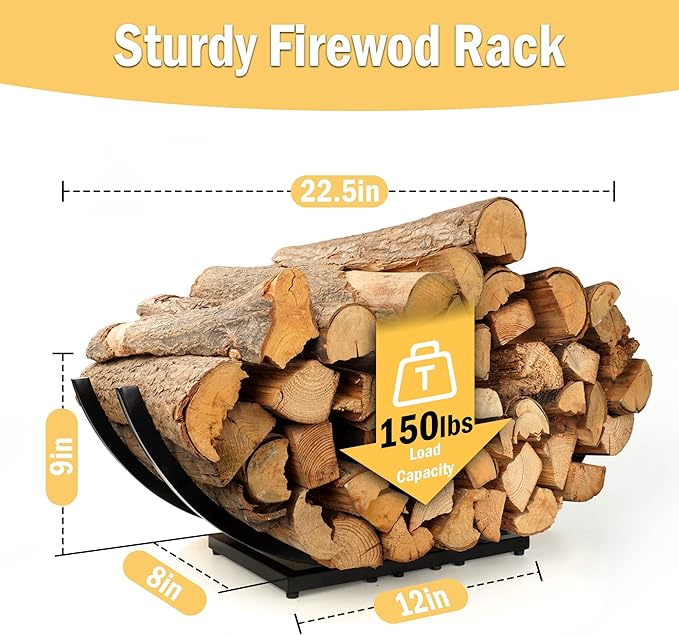 Curved Firewood Rack Firewood Holder: 22 Inch Heavy Duty Small Firewood Holder for Fireplace Indoor - Outdoor Log Rack Wood Holder
