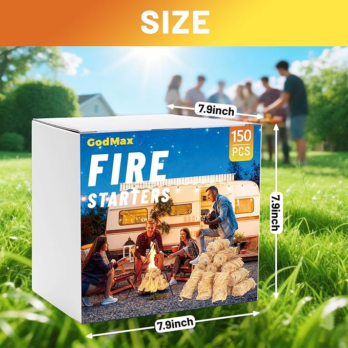 GodMax 150 pcs Fire Starter, Natural Fire Starters for Grill Campfires Charcoal Wood Stove Grill Pizza Oven Indoor Fireplace Outdoor Fire Pit