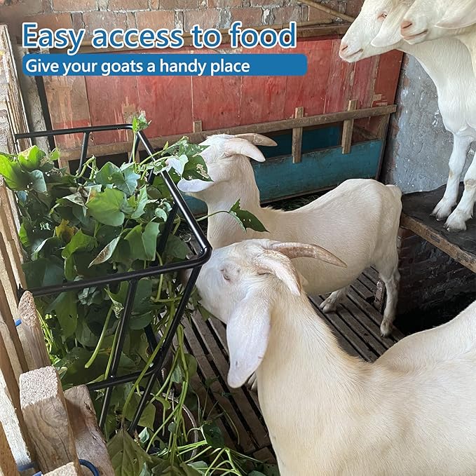 Hay Feeder Goat, 18 Gallon Multiple Sided Goat Hay Rack, Heavy Duty Iron Wall Hay Rack for Sheep with Detachable Grain Tray, Effortless Installation in Farm, Yield