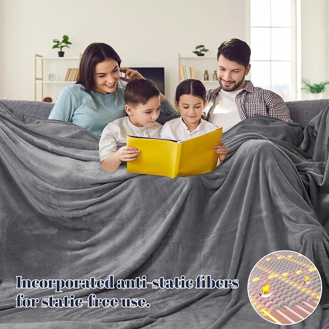 PHF Oversized King Fleece Blanket 120"x120", No Shed No Pilling Big Soft Blanket, Extra Large 10'x 10' Lightweight for Bed, Sofa Travel and Camping, Suitable for All Season, Grey