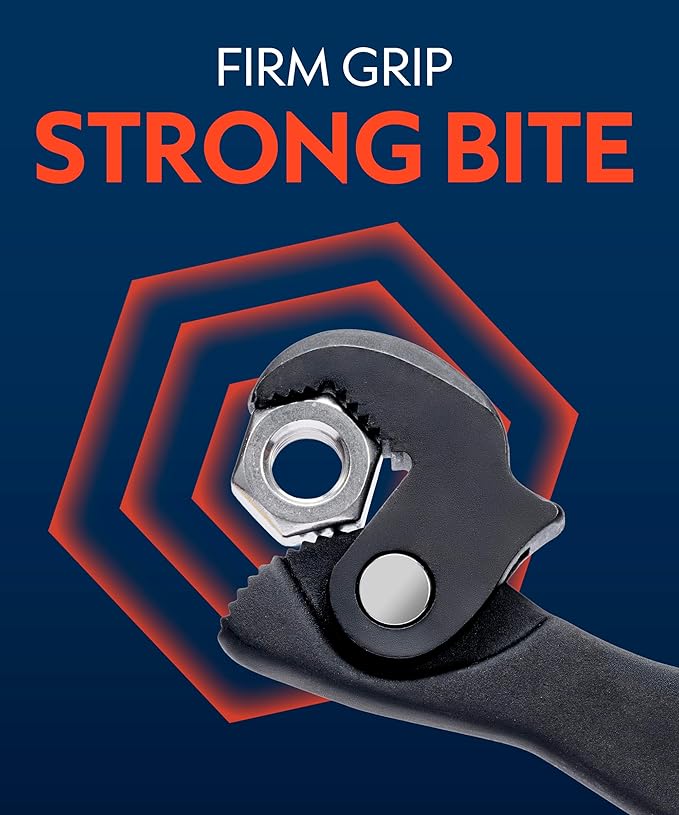 Self-Adjusting Dual Head Crowfoot Wrench, 3/16” -11/16”, 5-17mm, 8" length, Multi-Size Fit, Quick Adjust Tool for Home Auto Bike Repair, Slim Profile, Crowfoot Wrench Set Alternative