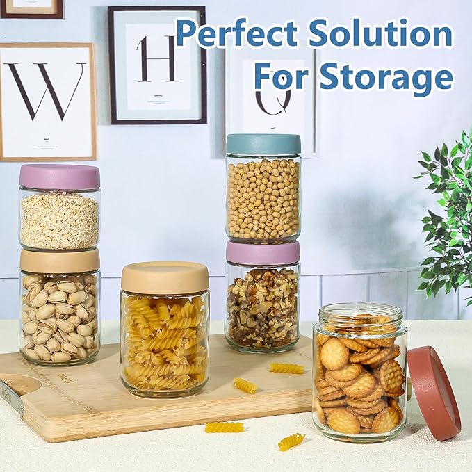 KEYWING 12 Pack Overnight Oats Containers With Lids, 16 oz Wide Mouth Mason Jars with Airtight Lids, Meal Prep Containers Food Storage Glass Jars in Bulk for Snack Yogurt Salad Spice Cereal