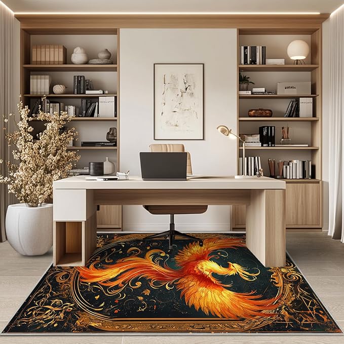 5x7 Phoenix Area Rugs Boho Phoenix Rug for Living Room Indoor Soft Non-Slip Thin Large Carpet Vintage Rugs for Bedroom Home Decor Under Table Washable Machine