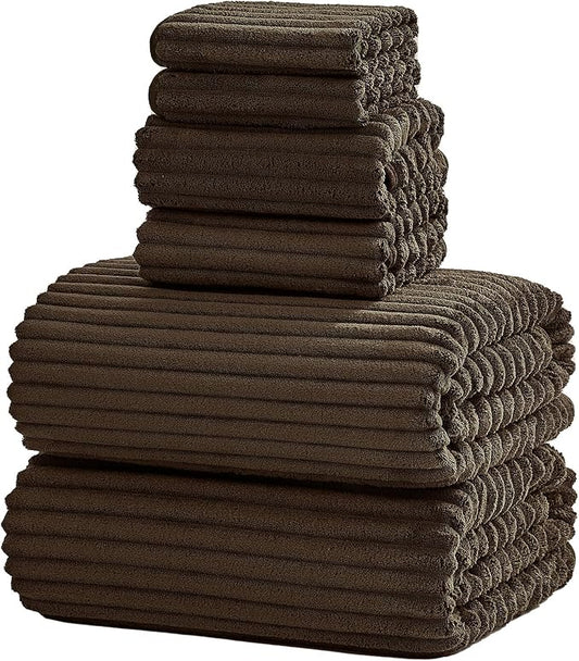6-Piece Bath Towel Set(30"x60"), 2 Large Bath Towel Sheets, 2 Hand Towels and 2 Washcloths - Highly Absorbent Quick Dry Microfiber,Ultra Soft Towel Set for Bathroom (Brown