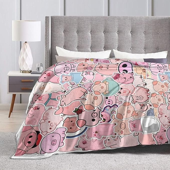 Mudiwa Kawaii Pig Blanket Cute Pig Flannel Plush Throw Blanket Cozy Lightweight Pig Decor Fleece Bedding Stuff Animal Blanket Gifts for Pig Lover Girls Boys Kids Adults Women Bed Travel 60"x80"