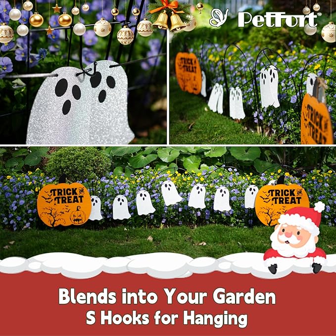 Garden Fence Panels, 17 in (High) x 20 ft (Long) Flower Bed Fencing for Small Animal Barrier, 19 Pcs Metal Decorative Fences Border with Hooks