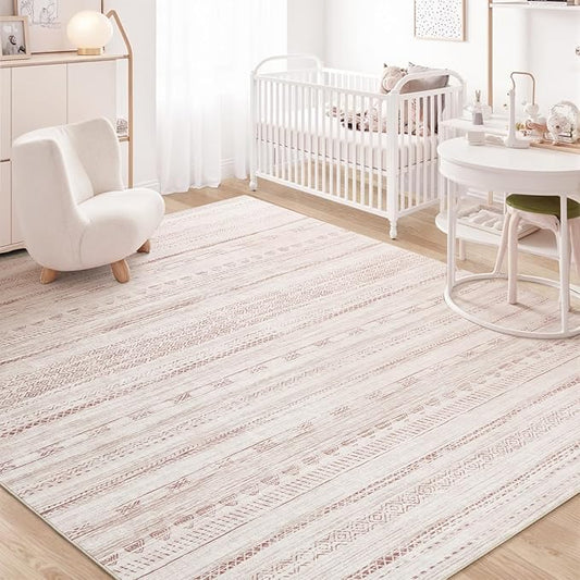 9x12 Pink Area Rugs for Living Room Machine Washable Rug Distressed Girls Nursery Rug Indoor Carpet Neutral Moroccan Boho Ultra Soft Area Rug for Bedroom Dining Room Playroom Office