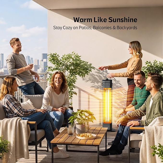 Outdoor Electric Patio Heater, 34-inch 1500W Infrared Tower Heater with Instant Heating, Tip-Over & Overheat Protection, IPX5 Waterproof Space Heater for Patio Garage Workshop Indoor & Outdoor Use