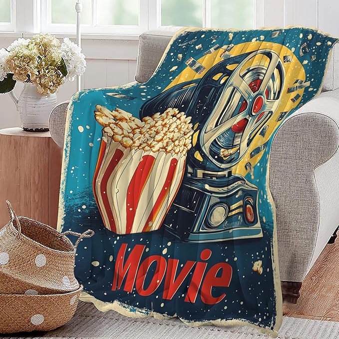 Movie Blanket Film Theater Cinema Popcorn Throw Blankets Gifts for Girls Boys Kids Movie Lover Soft Cozy Fleece Plush for Couch Sofa Bed 50"x40"