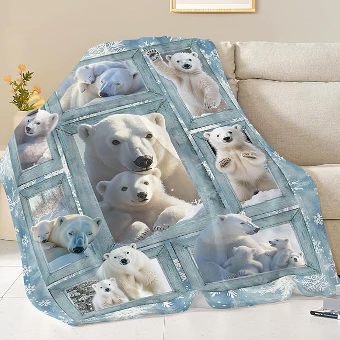 Polar Bear Blanket Gifts for Girls Boys Snowflakes Throw Blankets Cozy Plush Fleece Flannel Fuzzy for Women Men Decor 80"X60"