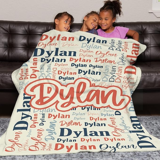 Custom Blanket with Name Personalized Blankets for Kids Adult Boys Girls Flannel Monogrammed Customized Blankets Throw (50''x60'')