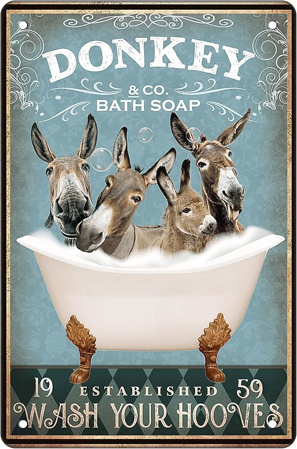 Funny Donkey Bathtub Decor - Donkey Lovers Accessory, Farm Decor Sign, Retro Metal Wall Art, 8x12 Inch