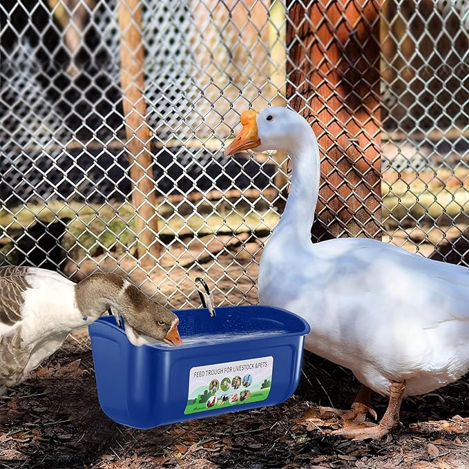 Chicken Feeder Waterer, 6 Pack Duck Feeder Supplies, Hanging Fence Feed Trough with Clips for Goat, Sheeple, Piglet, Gooses, Turkeys, Dog Livestock Poultry, Blue