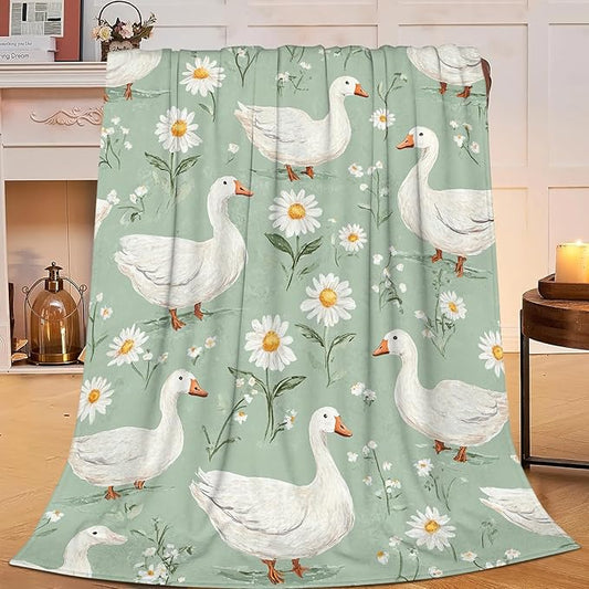 Cute Goose Throw Blanket White Duck Flannel Blankets Fuzzy Plush Super Soft Cozy Warm Decor Gifts for Boys Girls Kids Adults Men Women 40" x 50"