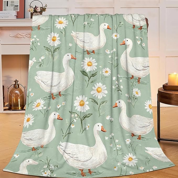 Cute Goose Throw Blanket White Duck Flannel Blankets Fuzzy Plush Super Soft Cozy Warm Decor Gifts for Boys Girls Kids Adults Men Women 60" x 80"