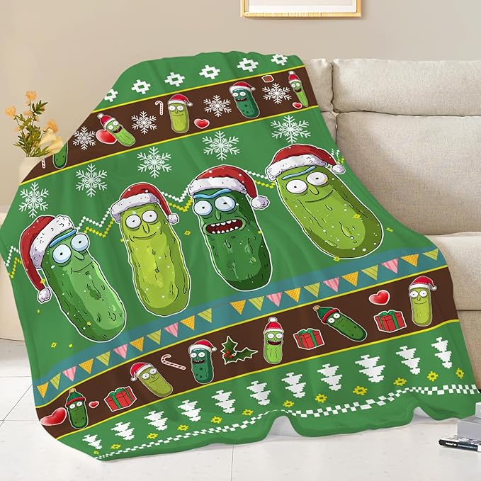 Dynova Christmas Pickle Blanket Cozy Plush Pickles Lovers Throw Blankets Fuzzy Flannel Fleece Funny Gifts for Girls Boys Women Men 80"X60"