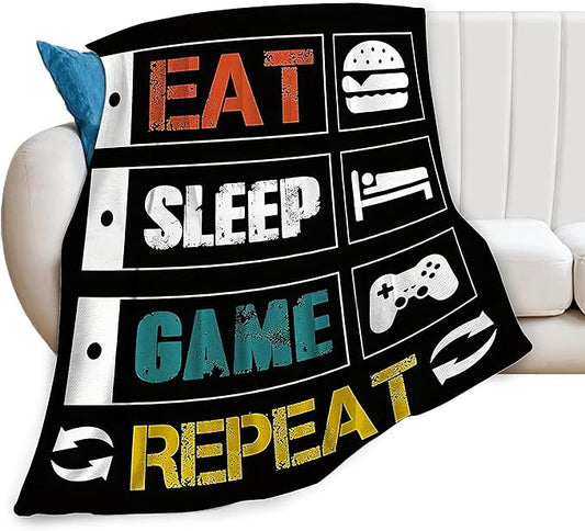 Game Blanket Gaming Gamer Throw Blanket Cozy Plush Black and White Fleece Flannel Ultra Soft Blankets Lightweight Fuzzy Party Gifts for Girls Boys Women Men Adult Kids 60"X50"
