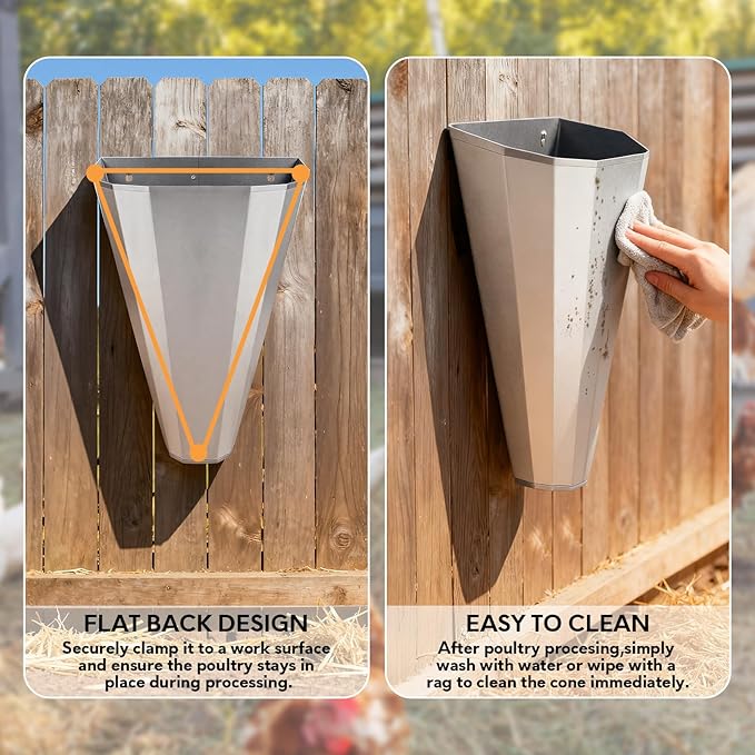 Medium Size Chicken Cone, Galvanized Steel Poultry Restraining Cone for Chicken, Broilers, Roasters, Turkeys Up to 8 Pounds, Flat-Back Poultry Killing Cone, Easy to Clean (3 Pack)