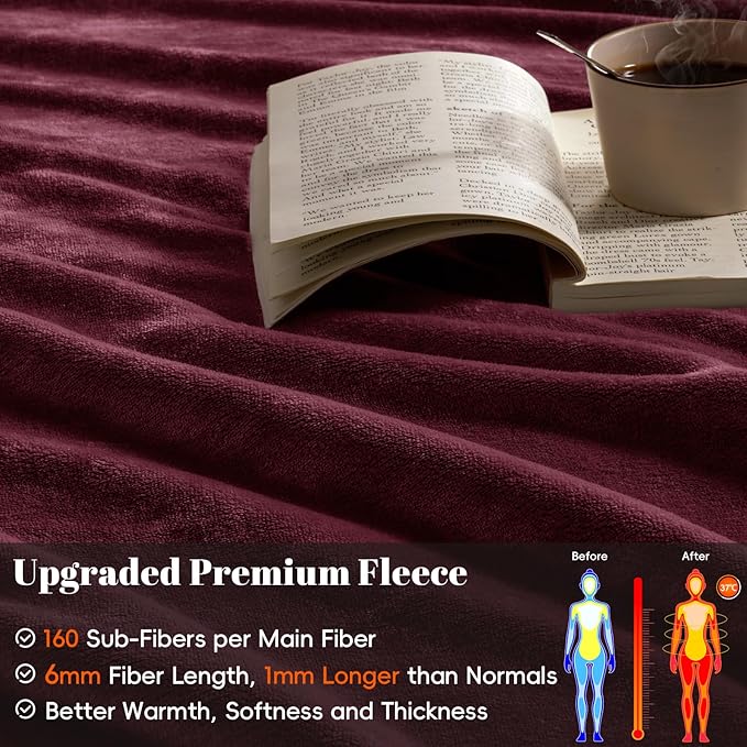 PHF Ultra Soft Fleece Blanket Queen Size, No Shed No Pilling Luxury Plush Cozy 300GSM Lightweight Blanket for Bed, Couch, Chair, Sofa Suitable for All Season, 90" x 90", Wine Red/Burgundy