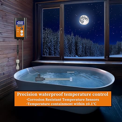 1300W Titanium Fully Submersible, Portable Electric Pool and Hot Tub Immersion Water Heater with Temp Control, GFCI for spa tub, Pool, Bathtubs, Buckets, Baptistry & Above Ground Pool