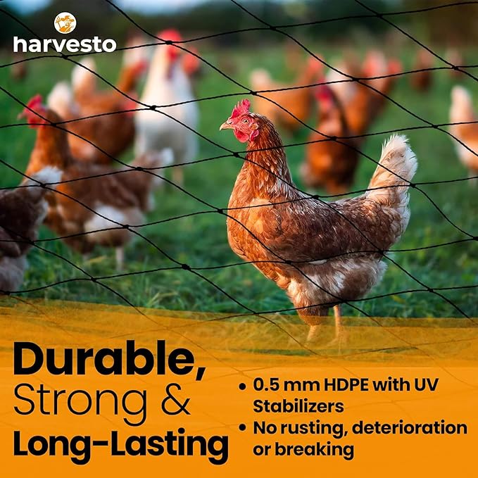 Harvesto Heavy Duty Bird Netting for Chicken Coops & Runs | Tree & Garden Netting Mesh 1-1/2" | Keep Hawks, Birds & Predators Away | Bird Netting for Blueberry Bushes, Vegetables & Fruit (25' x 25’)