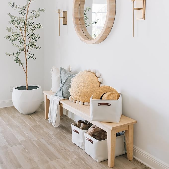 OrganiHaus Extra Large Fabric Storage Baskets for Shelves 3 Pack, 16x13in Closet Storage Bins for Shelves, Canvas Baskets for Organizing, Linen Closet Organizers, Cloth Basket, Off-White