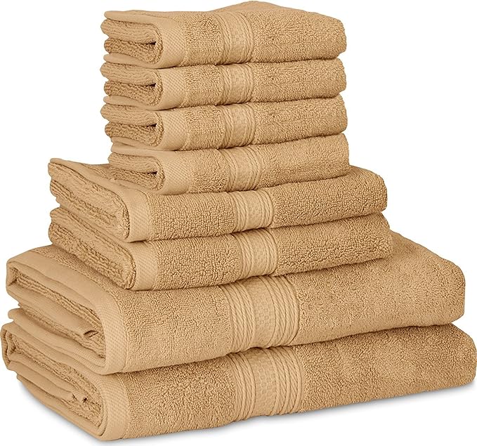 Utopia Towels 8 Piece Premium Towel Set, 2 Bath, 2 Hand, and 4 Washcloths, 100% Ring Spun Cotton, Highly Absorbent Towels for Bathroom, Sports, and Hotel, Beige