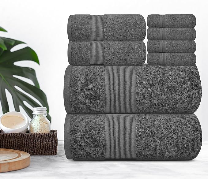 Resort Collection Soft Bath Towel Set | Luxury Hotel Plush & Absorbent Cotton | 2 Bath Towels, 2 Hand Towels and 4 Washcloths [8 Piece, Smoke Grey]