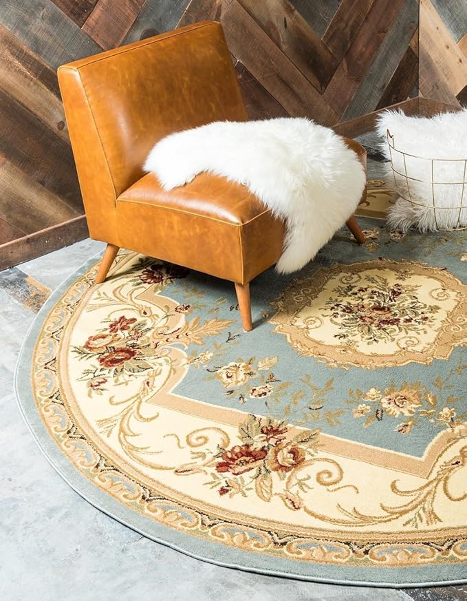 Unique Loom Versailles Collection Traditional Classic Floral Motif Area Rug (4' 0 x 4' 0 Square, Slate Blue/ Ivory)