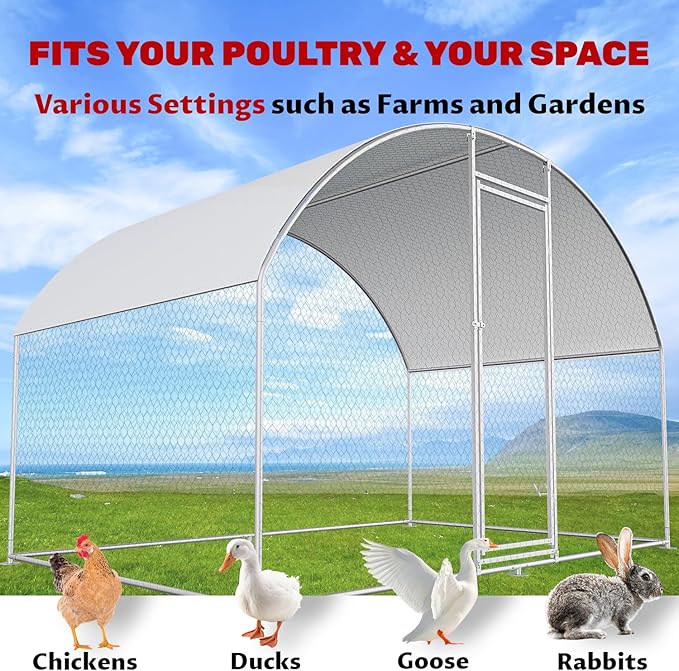 Chicken Coops Large Metal Chicken Coop for 6-10 Chickens with Waterproof and Anti-UV Cover,Premium Walk-in Poultry Cage for Chicken Run,Chicken House for Outdoor Farm Use(9.8'Lx6.6'Wx6.6'H)