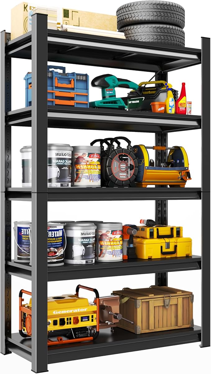Storage Shelves, Garage Metal Shelving Unit, Adjustable, Double-Layer Column with Reinforced Ribs, Heavy-Duty, Capable of Bearing 3000 lbs, Suitable for Garage, Warehouse, Kitchen Storage