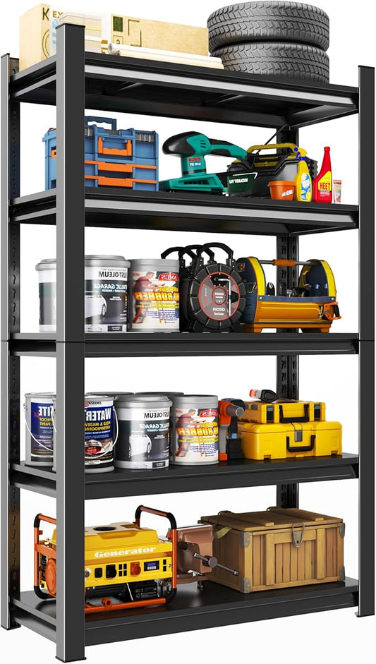 Storage Shelves, Garage Metal Shelving Unit, Adjustable, Double-Layer Column with Reinforced Ribs, Heavy-Duty, Capable of Bearing 3000 lbs, Suitable for Garage, Warehouse, Kitchen Storage