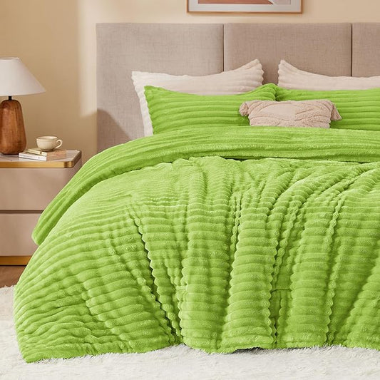 BEDELITE Fleece King Comforter Set -Super Soft & Warm Fluffy Dark Citron Bedding, Luxury Fuzzy Heavy Bed Set for Winter with 2 Pillow Cases