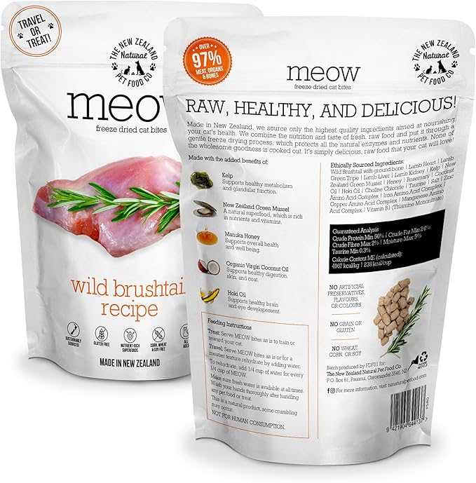 The New Zealand Natural Pet Food Co. Meow Freeze Dried Cat Food - Wild Brushtail Recipe, High Protein Treats, Meals & Toppers,Dry Cat Food,1.76 oz