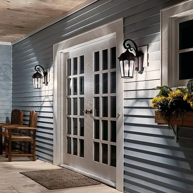 Kichler Courtyard 17.75" 1 Light Outdoor Wall Light with Clear Seeded Glass in Rubbed Bronze for Entry or Garage Doors, 18" H x 8.25" W x 11.25" Ext.) 9033RZ