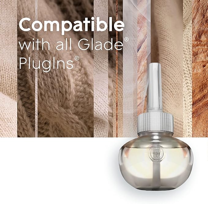 Glade PlugIns Refills Air Freshener, Scented and Essential Oils for Home and Bathroom, Cashmere Woods, 3.35 Fl Oz, 5 Count