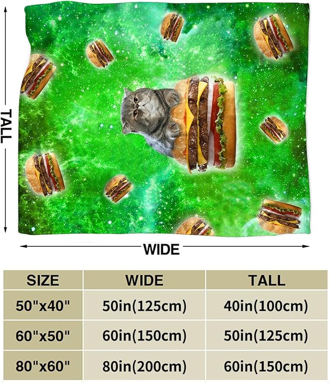 Tijuboni Funny Cat Blanket for Girls Women Gifts Lovers and Hamburgers Throw Kids Adults Ultra Soft Cozy Fleece Couch Sofa Bed 40''x50'' Cat A2