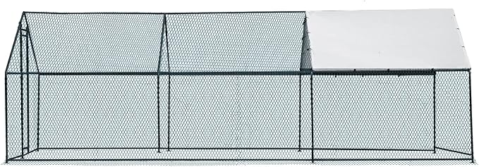 VINGLI Chicken Coop, Large Metal Poultry Cage for Chicken Run, Walk-in Chicken Pen with Waterproof & Anti-UV Cover Outdoor (Black-Spire Roof, 19.7 * 9.8 * 6.5 ft)