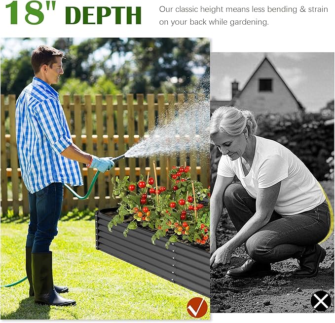 Domi 6x3x1.5ft Metal Raised Garden Beds Outdoor, Thickened Galvanized Steel Deep Root Planter Box with Stabilizing Bars & Rubber Edging for Vegetables, Flowers, Herbs - Dark Gray