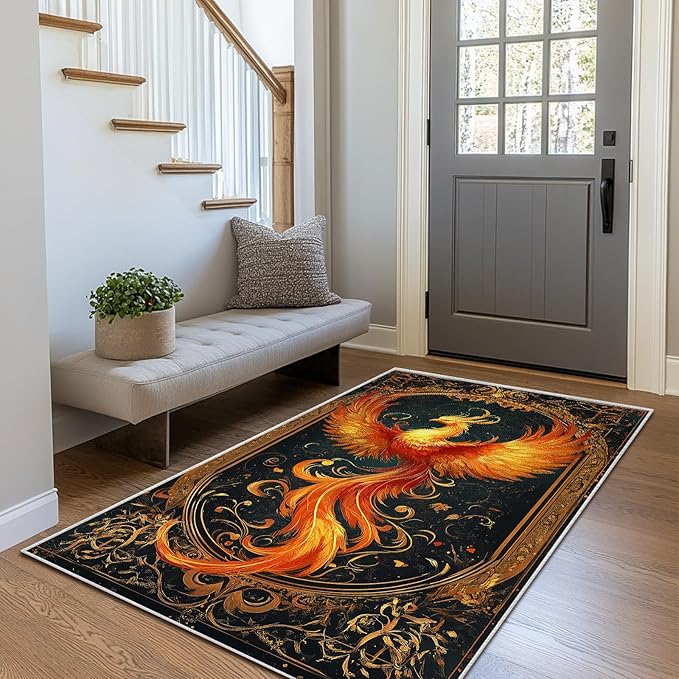 3x5 Phoenix Area Rugs Boho Vintage Phoenix Rug for Bathroom Kitchen Entryway Indoor Soft Non-Slip Thin Hippie Carpet Small Doormat for Office Dining Room Under Table Washable Machine