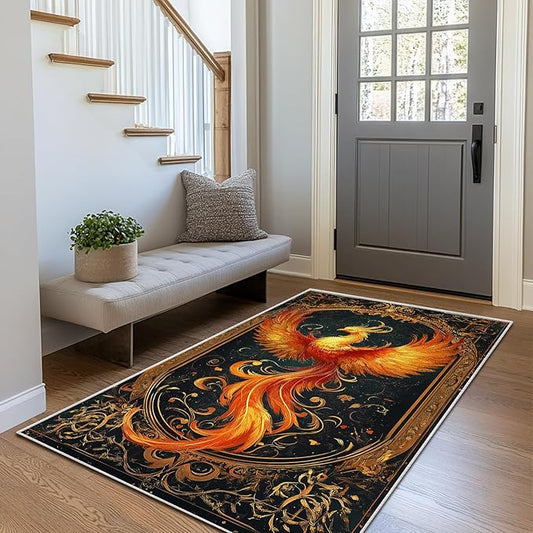 3x5 Phoenix Area Rugs Boho Vintage Phoenix Rug for Bathroom Kitchen Entryway Indoor Soft Non-Slip Thin Hippie Carpet Small Doormat for Office Dining Room Under Table Washable Machine
