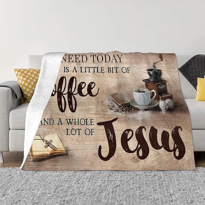 Tijuboni Christian Coffee Throw Blanket Religious Faith Gifts for Women Men Girls Boys Kids Adults Soft Flannel Fleece Blanket for Couch Sofa Bed Home Decor 40"x50"