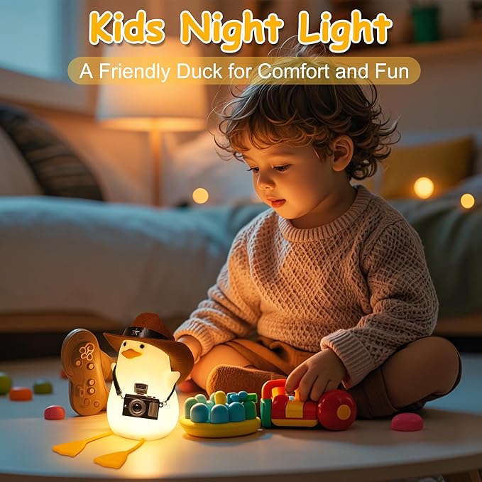 Duck Night Light, Squishy Duck Lamp, Cute Bedside Ducks Funny Nightlight with Dimmer & Timer & Rechargeable for Room Decor, Duck Gifts for Girls, Boys, Women, Little Ones-Cowboy Duck