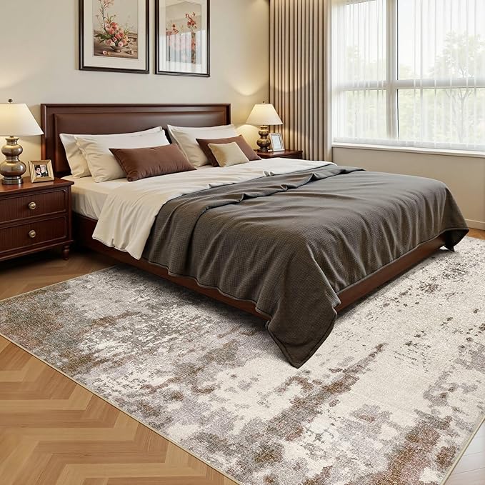 6x9 Area Rug Living Room Rugs - Washable Neutral Modern Abstract Soft Thin Rug Indoor Floor No Slip Rug Carpet for Bedroom Under Dining Table Home Office Decor - Brown/Grey/Beige
