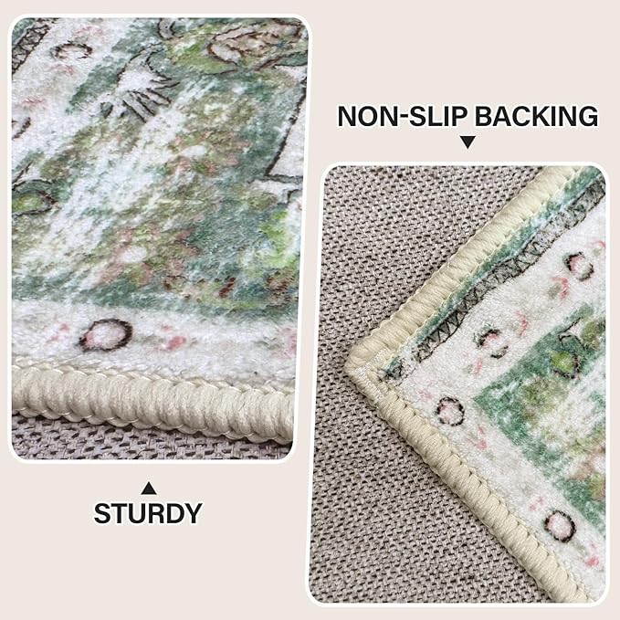 Vhong Boho Area Rugs Vintage Washable Modern Neutral Large Carpet Sage Green 9×12 High Traffic Rugs for Dinning Room Living Room Bedroom Farmhouse Non Slip