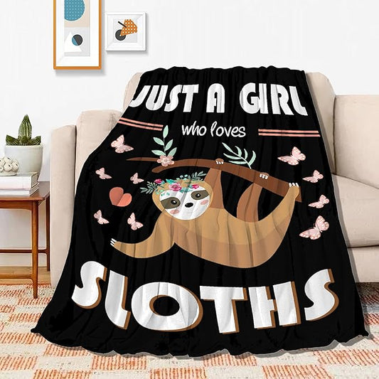 Sloth Blanket Just Girl Loves Sloths Blanket Soft Blankets and Throws Flannel Cozy Lightweight Quilt Gift Perfect for Bed Sofa Couch-40 x30 Extra Small for Pets Toddler