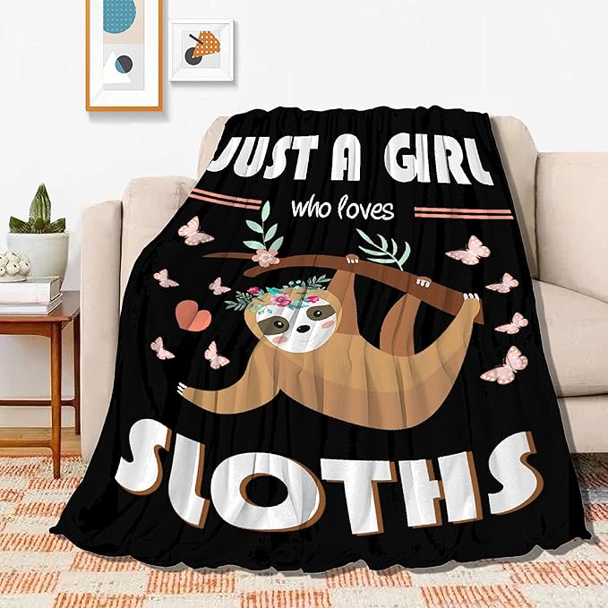 Just Girl Loves Sloths Blanket Soft Blankets and Throws Flannel Cozy Lightweight Quilt Gift Perfect for Bed Sofa Couch-120 x90 Extra Large for Family
