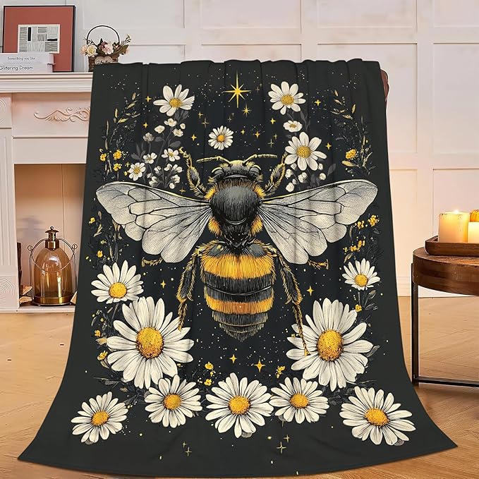 Bee Blanket Honey Bees Throw Blanket Soft Warm Cozy Fuzzy Plush Bumble Bee Throw Blanket Gifts for Girls Women Bees Lightweight Fleece Flannel Gift Blankets for Kids Adults 60"X80"