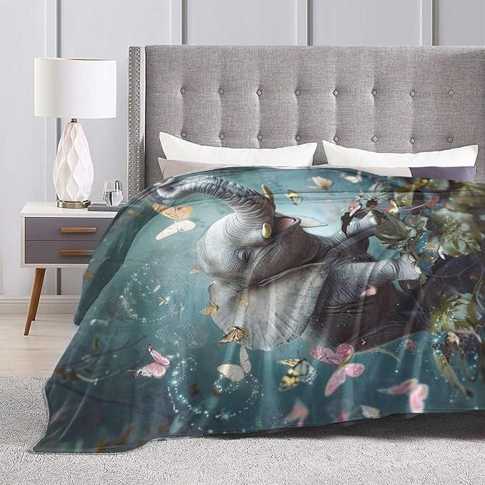 Cute Elephant Blanket, Soft Plush Fleece Animal Throw Blanket - Cozy Warm Stuffed Blankets Bedding Elephant Gifts for Women Girls Kids Adults 50"X60"